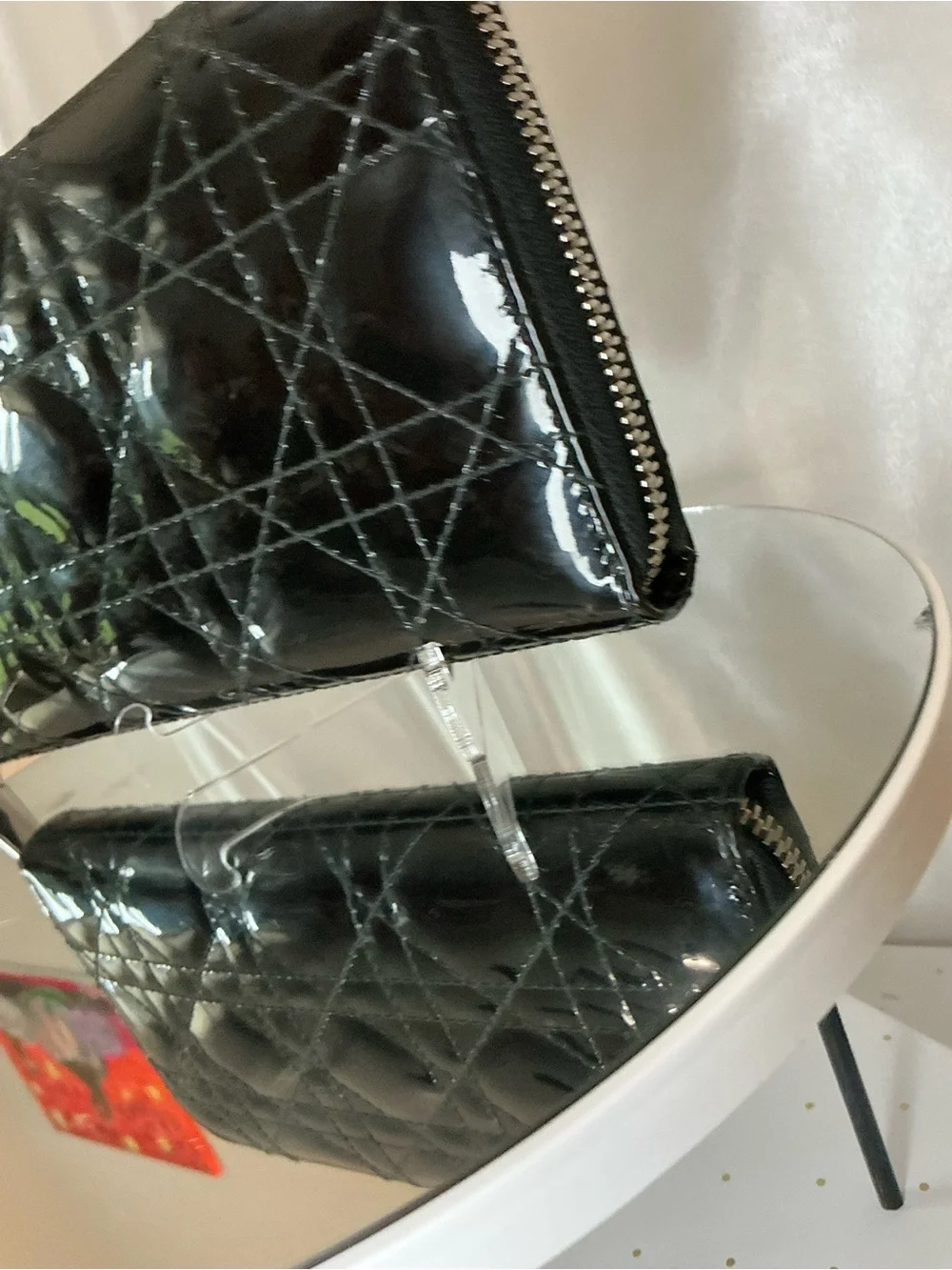 Dior Black Patent Quilted Zip-Around Wallet